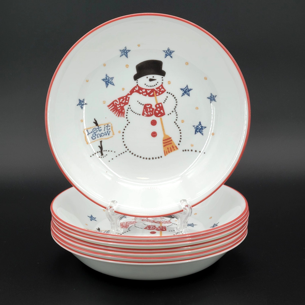 Set Of 8 Corelle FROSTY MORN Snowmen PASTA BOWL Soup Christmas Winter Snowman